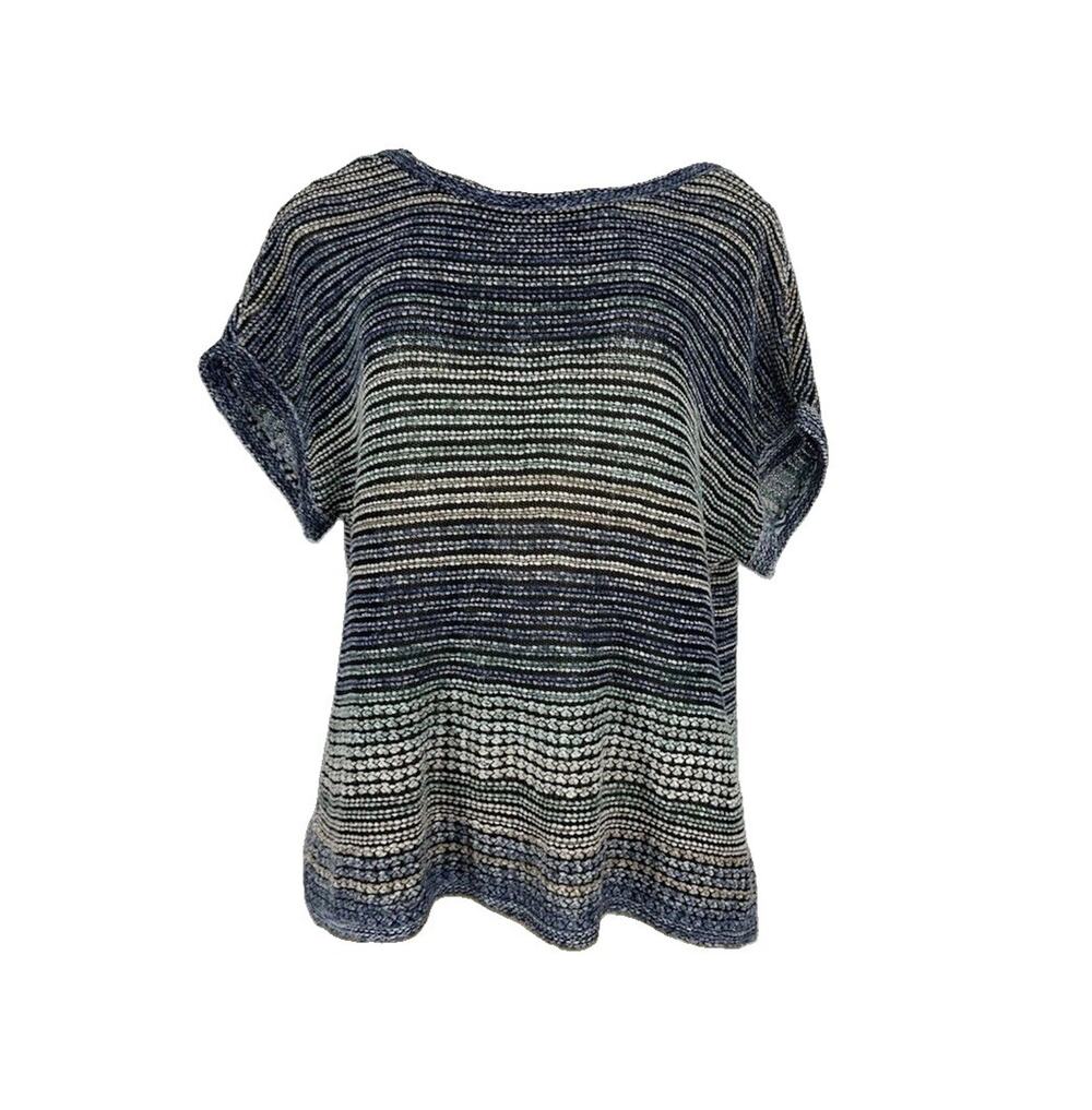 Pure Jill Pullover Striped Texture Knit Sweater Short Sl Medium Petite Women X22